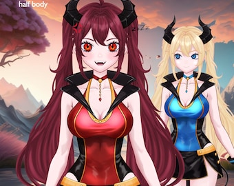 Live2D Vtuber Model - Imp Girl Premade Model for Vtube Studio, Aries Girl Half Body, Devil Character Female, Fully Rigged, ready to use