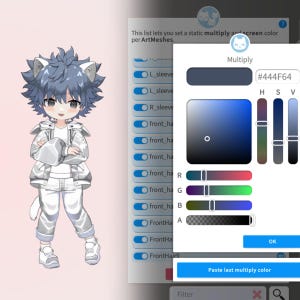 May include: A digital interface with a color picker tool. The color picker shows a blue gradient with a slider for hue, saturation, and value. The color code #444F64 is displayed above the slider.