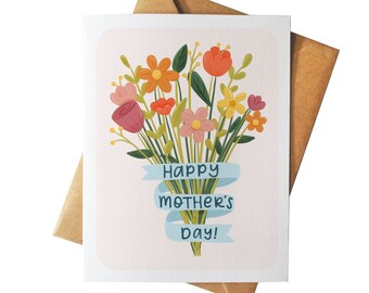 Happy Mother's Day Bouquet | Cute Illustrated Greeting Card | Flowers for Mom | Thank You | Mum Gift | Handdrawn Colorful Florals