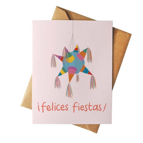 Felices Fiestas | Mexican Piñata Holiday Card | Cute Illustration Greeting Card | Latinx Culture | Merry Christmas | Feliz Navidad