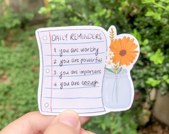 Daily Affirmations Vinyl Sticker | Mental Health Reminders | Die-Cut Matte | Floral Sticker | Water Bottle VSCO  | Laptop Decal