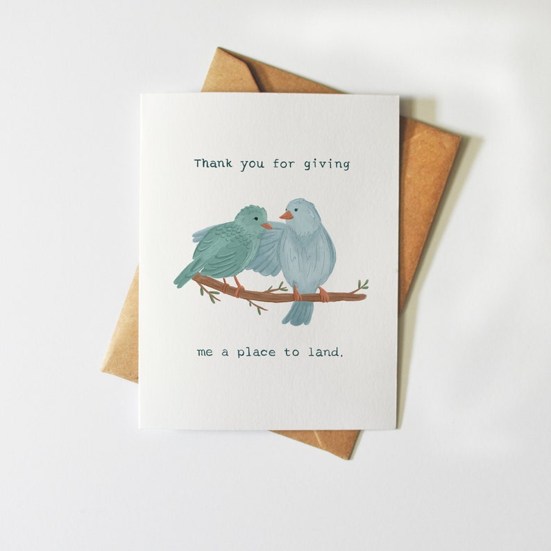 A Place to Land Greeting Card Cute Birds Card Illustration Love Thank You zdjęcie 1