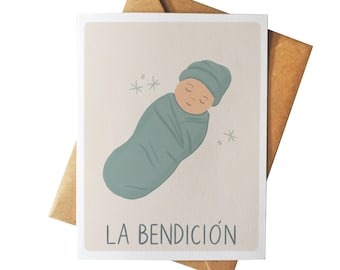 La Bendicion Greeting Card | Loteria-Inspired Spanish Baby Shower Gift | Latinx Culture | Hand-Drawn Illustration | Mexican, Bebe, Pregnancy