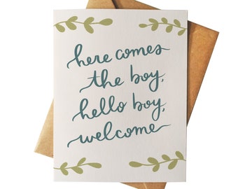 Here Comes the Boy | Baby Greeting Card | Baby Shower, Pregnancy | TikTok Meme | Hello Boy | Illustration