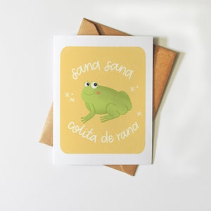 Sana Sana Colita de Rana | Latinx dire | Feel Better Bientôt | Mignon illustré carte de vœux | | de culture Latinx illustration de grenouille | Guérir