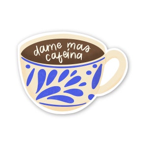 Dama Mas Cafeina Adesivo de Vinil | Amante ilustrado bonito do café do design de Latinx de <br> Entrega Rápida? Cafecito cortado, laptop, garrafa de água, garrafa térmica, à prova d'água