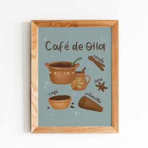 Ilustracja przepisu na Cafe de Olla | Wydruk artystyczny kawy | Rysunki ręczne | Jedzenie i napoje latynoskie | Meksykańska tradycja | Artysta latynoski