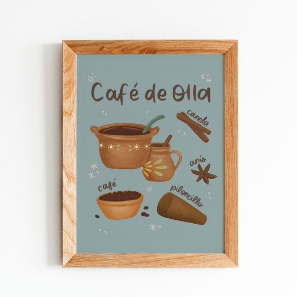 | d’illustration de recettes du Café de Olla | d’impression d’art au café | dessinées à la main Latinx Food & Drink | Tradition mexicaine | Artiste Latinx