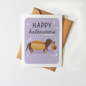 Happy Halloweenie | Weenie Hund Halloween Grußkarte | Gruselige Dackel | Trick or Treat | Illustriert