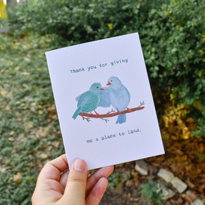 A Place to Land Greeting Card Cute Birds Card Illustration Love Thank You zdjęcie 2