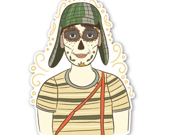 Chavo del Ocho Calavera Vinyl Sticker | Calaverita Illustration | Dia de Los Muertos | Mexican Holiday | Latinx Cultura | Die Cut Waterproof