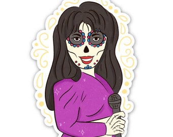 Selena Calavera Vinyl Sticker | Calaverita Illustration | Dia de Los Muertos | Mexican Holiday | Latinx Cultura | Die Cut, Waterproof