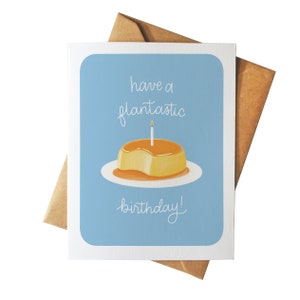 Flantastic Geburtstag | Illustrierte Flan Karte | Kumpelanos | Tarjeta Latinx Dessert | Punny Grußkarte | Mexikanisches Essen | Pun