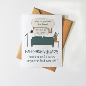 Qué deberíamos comer - Feliz aniversario / Tarjeta de felicitación de amor divertido / Discutir sobre la comida / Regalo de parejas / Te amo / Día de San Valentín / Lindo
