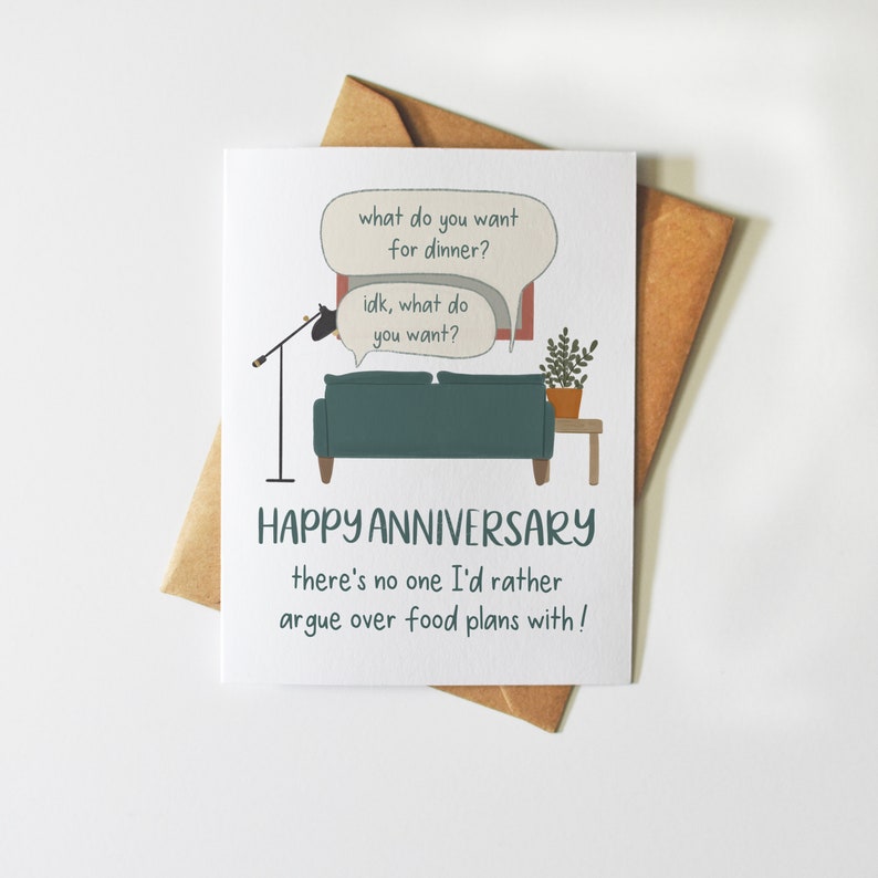 What Should We Eat Happy Anniversary Funny Love Greeting Card Argue over Food Couples Gift I Love You Valentine's Day Cute image 1