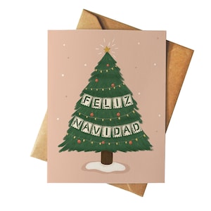 Feliz Navidad | Carte de sapin de Noël Papel Picado | | de cartes de vœux d’illustration mignonne | de culture Latinx joyeuses fêtes | Joyeux Noël