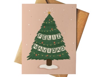 Feliz Navidad | Papel Picado Christmas Tree Card | Cute Illustration Greeting Card | Latinx Culture | Happy Holidays | Merry Christmas