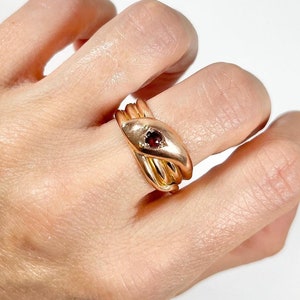 Antique 9ct Gold Victorian Ruby Snake Ring, Serpent Jewellery, Hallmarked Chester 1870