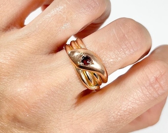 Antique 9ct Gold Victorian Ruby Snake Ring, Serpent Jewellery, Hallmarked Chester 1870