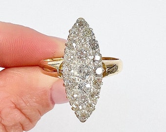 Antique 18ct Yellow Gold Stamped, Victorian Diamond Marquise/Navette Ring