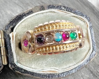 Antique 15ct Gold Victorian Amethyst Diamond Opal Ruby and Emerald, Adore Acrostic Ring