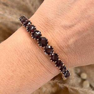 Antique 14ct Gold Edwardian Faceted Garnet Bangle, Vintage Gold Bracelet
