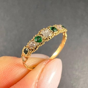 Antique 15ct Yellow Gold, Georgian Emerald & Diamond 7 Stone Ring