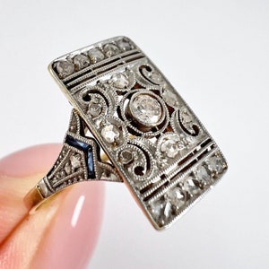 Antique Art Deco Diamond Sapphire Ring, 18ct Gold & Platinum, 1920s