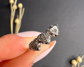 Antike 18 Karat Gold & Platin 3 Stein Diamant Herz Illusion Verlobungsring