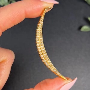 Antique 15ct Gold Stamped, Edwardian Pearl Crescent Moon Pendant, Celestial Jewellery