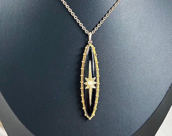 Antique 15ct Yellow Gold, Victorian, Long Onyx Starburst Locket Pendant Dated 1904