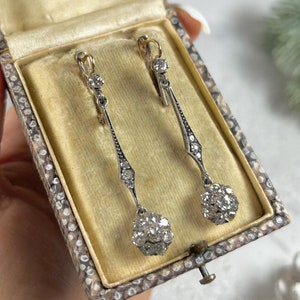 Antique 18ct Gold & Silver Set, Victorian Diamond Daisy Drop Earrings