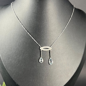 Antique Platinum, Edwardian Aquamarine & Diamond Lavalier Pendant Necklace