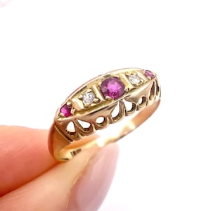 Antique 18ct Gold, Edwardian Ruby & Diamond Five Stone Gypsy Ring