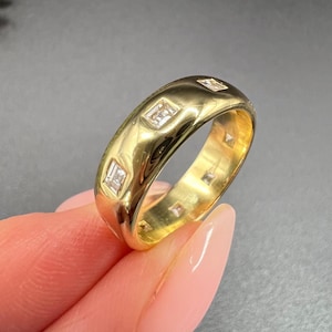 Vintage 18ct Gelbgold, 1980er Jahre Square Cut Naturdiamant Besetzter Bandring