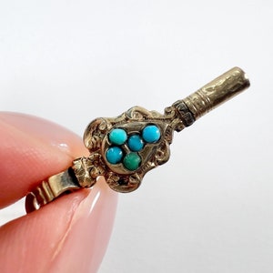 Antique 9ct Gold Cased, Fancy Victorian Turquoise & Topaz Pocket Watch Key Pendant