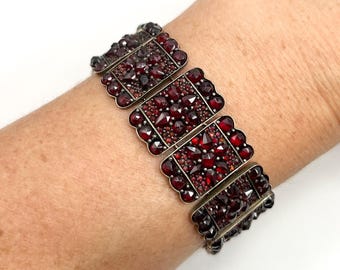 Antique Victorian era Bohemian Garnet Gold Cuff Bracelet