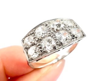 Bague édouardienne ancienne en or 18 carats et platine diamants deux rangs