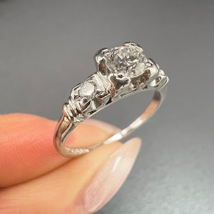 Antique Platinum Diamond Engagement Ring: 1920s Art Deco .40ct