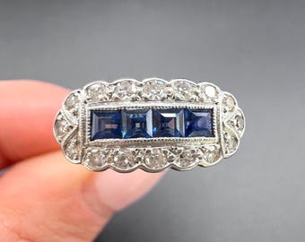 Antique 18ct Yellow Gold and Platinum, Edwardian Sapphire and Diamond Ring