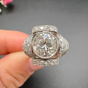 Vintage Platinum, 2 Carat Art Deco Style Diamond Engagement Ring