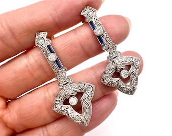 Antique 18ct Gold & Platinum, Edwardian era Sapphire and Diamond Earrings