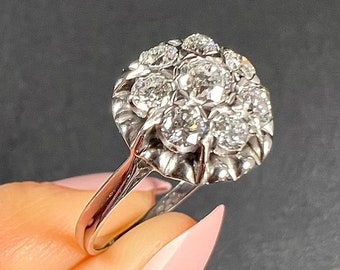 Antique 18ct White Gold 1920’s Round Diamond Cluster Ring