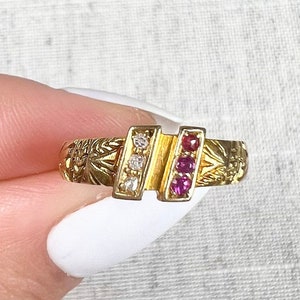 Antique 18ct Gold Edwardian Ruby & Diamond Band Ring, Hallmarked Chester 1901