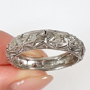 Antique 1920s, Art Deco Fancy Diamond Platinum Wedding Band, Eternity Ring, Anniversary Ring