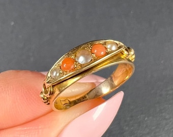 Antique 15ct Gold Victorian Coral & Pearl Band Ring