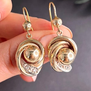 Antique 9ct Gold, Edwardian Snake & Ball Diamond Set Dangle Earrings