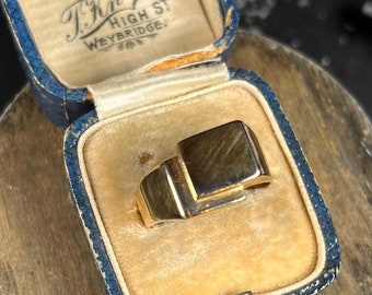 Bague chevalière unisexe double carrée en or 9 carats, poinçonnée Londres 1987