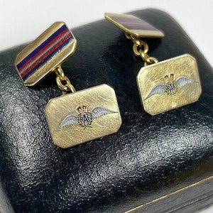 Antique 18ct Gold & Enamel Royal Air Force Cufflinks, RAF Memorabilia, Military Collectables