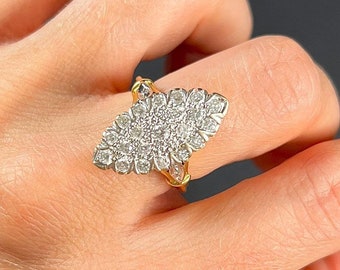 Vintage 18ct Gold, 1940s French Stamped Marquise Diamond Ring, Navette Ring